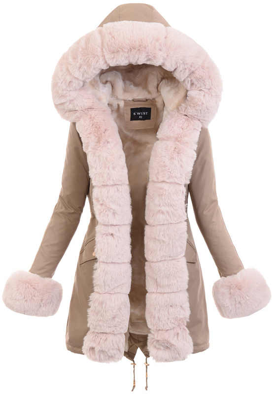 Damska Kurtka Parka Zimowa Patrycja Beżowa Z Futerkiem Ecru