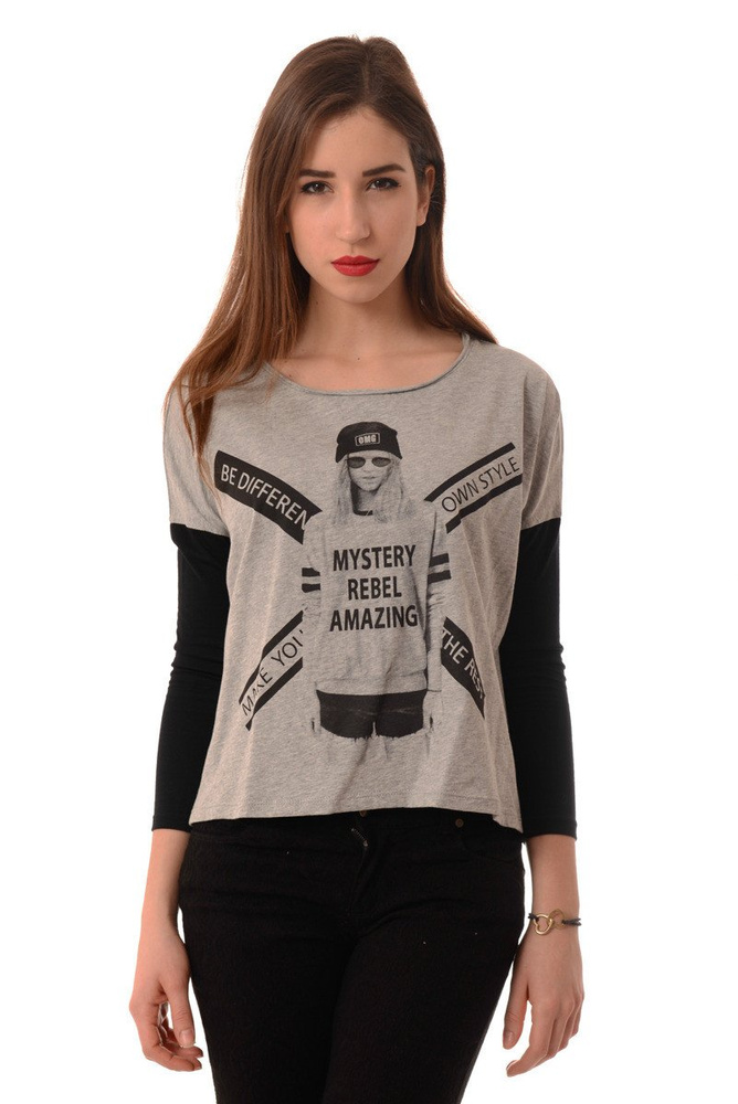 Bluzka Damska Szeroka Oversize Szara GLO