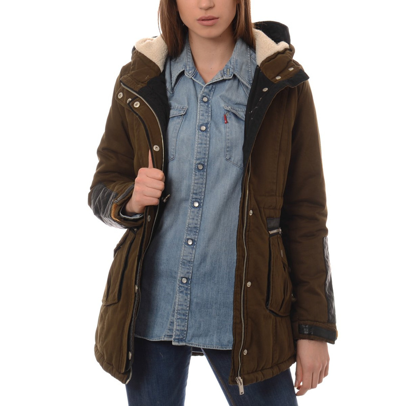 Damska Zimowa Parka Kurtka Oliwkowa Zieleń