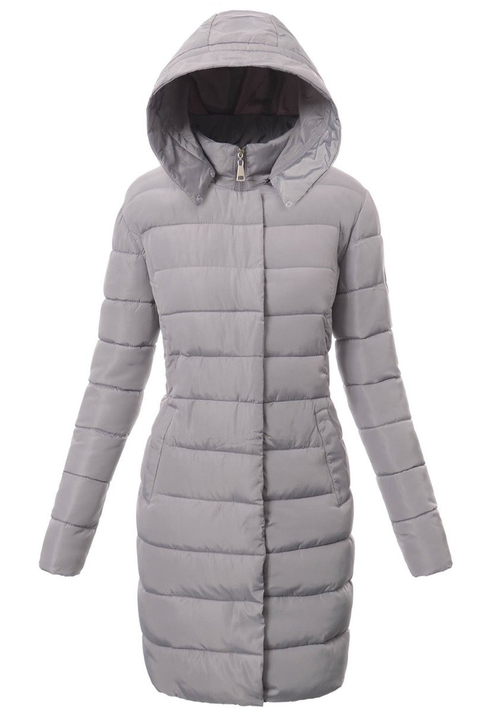 Damska Długa Zimowa Ortalionowa Kurtka Szara