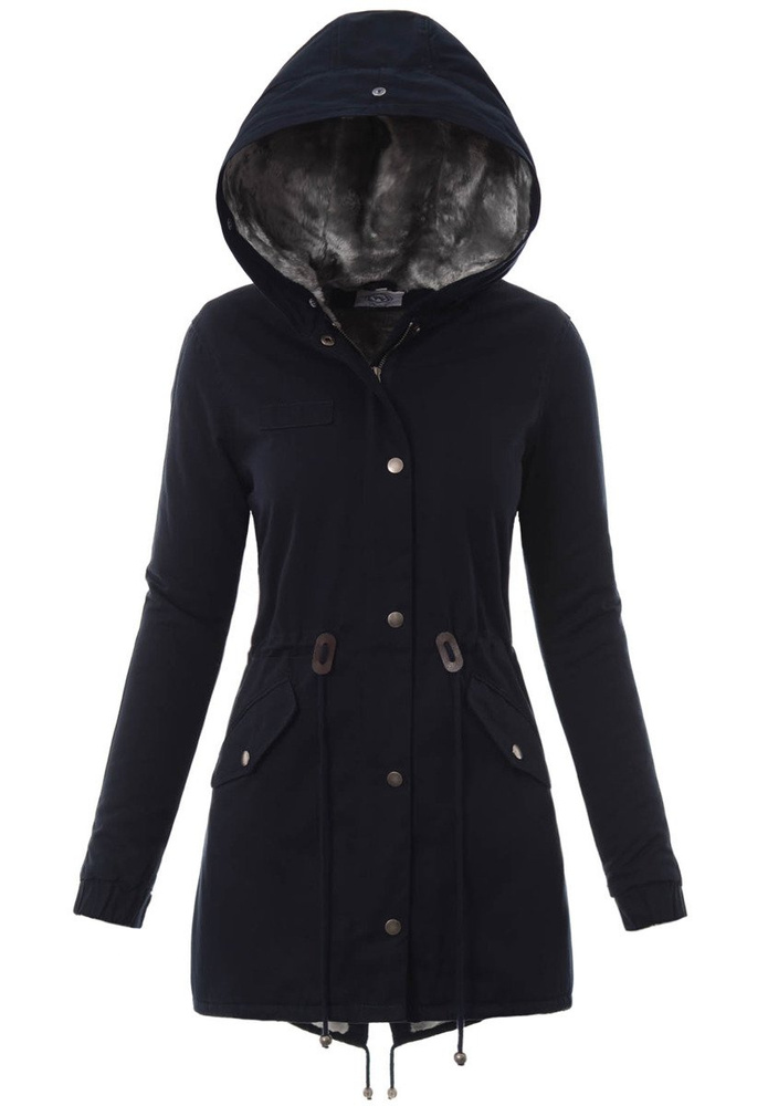 Piękna Damska Kurtka Parka Iwet Ciemno Granatowa Z Szarym Futerkiem