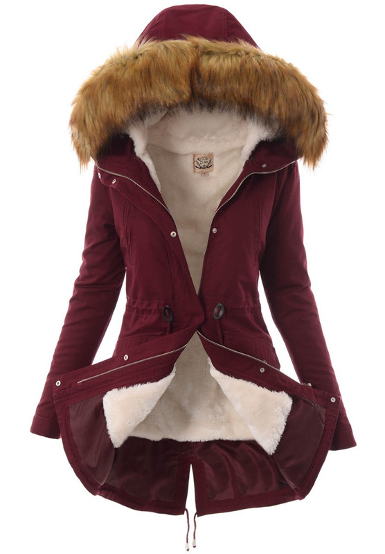 Damska Kurtka Parka Zimowa 2w1 Bordowa