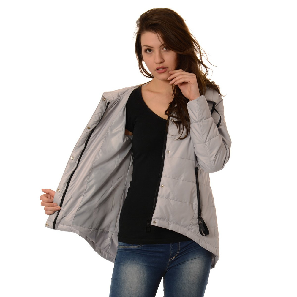 Kurtka Przejściowa Damska Asymetryczna Szara