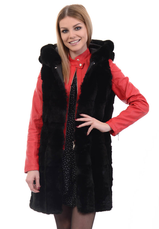 Damska Kamizelka Futerko Bezrękawnik Oliwia Czarny