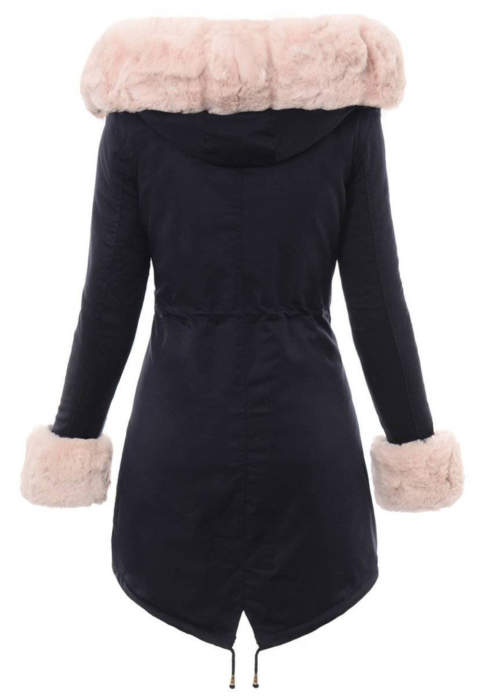 Damska Kurtka Parka Zimowa Patrycja Granatowa Z Futerkiem Ecru