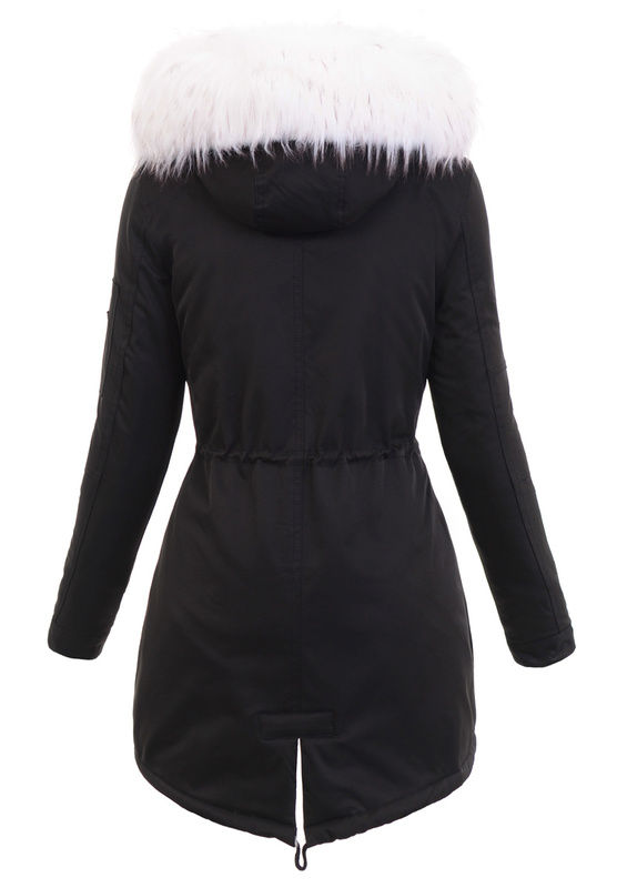 Parka Zimowa Martyna Czarna z Białym Futerkiem