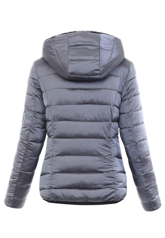 Damska Kurtka Ortalionowa Alina Grafitowa z Czarnym Futerkiem