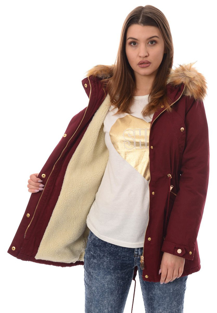 Damska Bawełniana Zimowa Kurtka Parka Flawia Bordowa