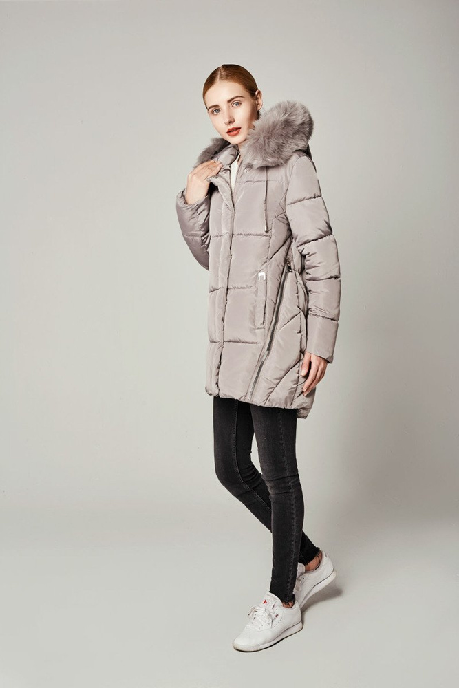 Damska Długa Zimowa Kurtka Ortalionowa Szara