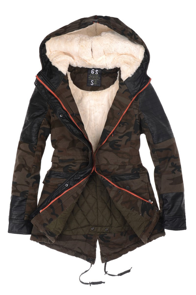 Damska Zimowa Kurtka Parka Płaszcz Moro Oliwkowa