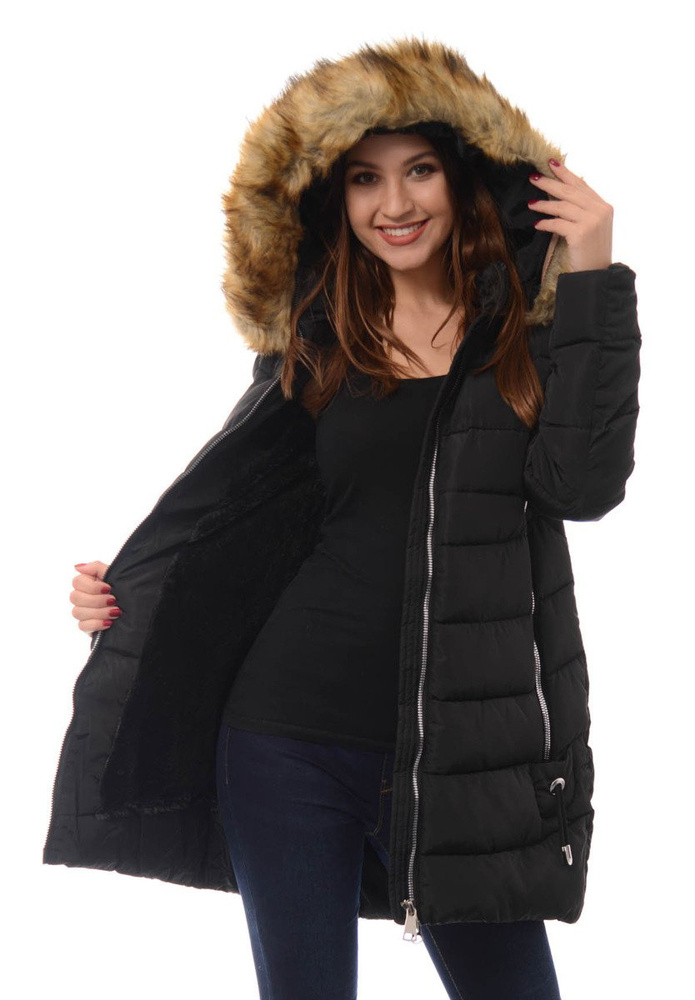 Damska Długa Zimowa Kurtka Ortalionowa Sara Czarna