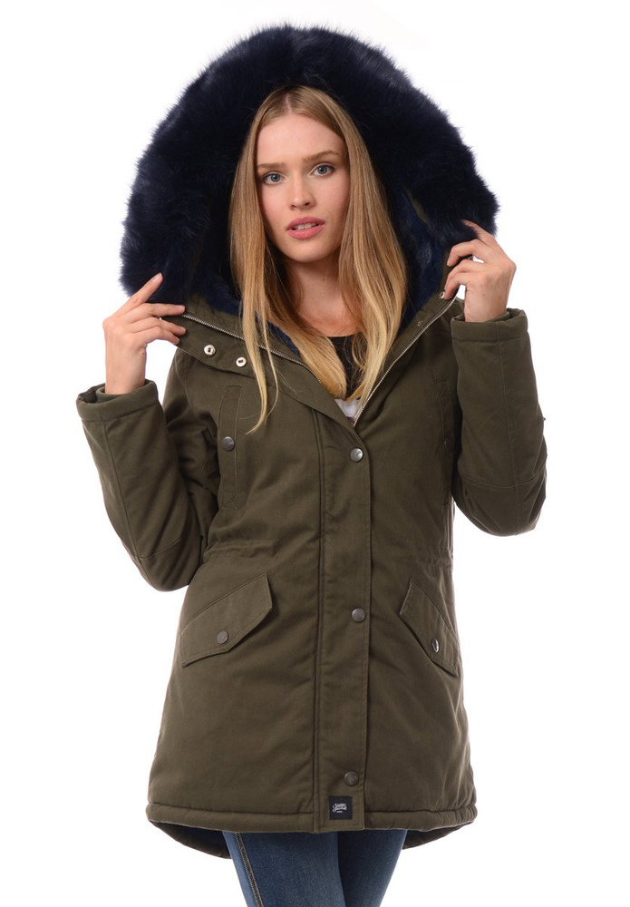 Kurtka Parka Jula Zielona Z Granatowym Futrem