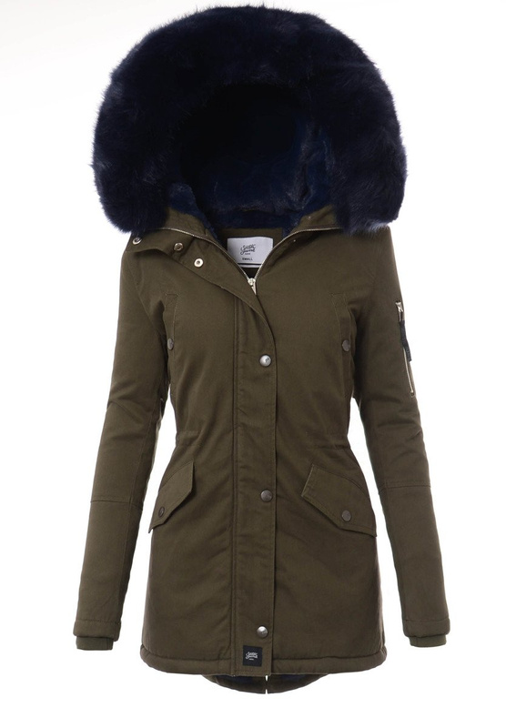 Kurtka Parka Jula Zielona Z Granatowym Futrem