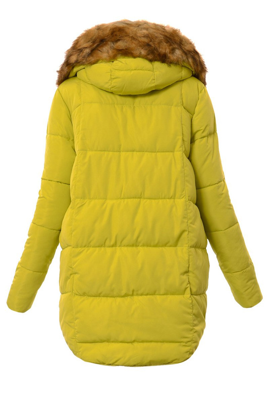 Damska Asymetryczna Kurtka Zimowa Limonkowa