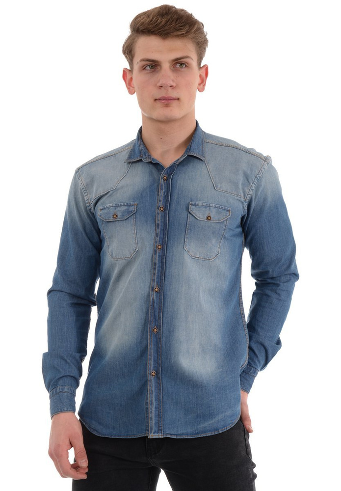 Męska Koszula Jeansowa Niebieska