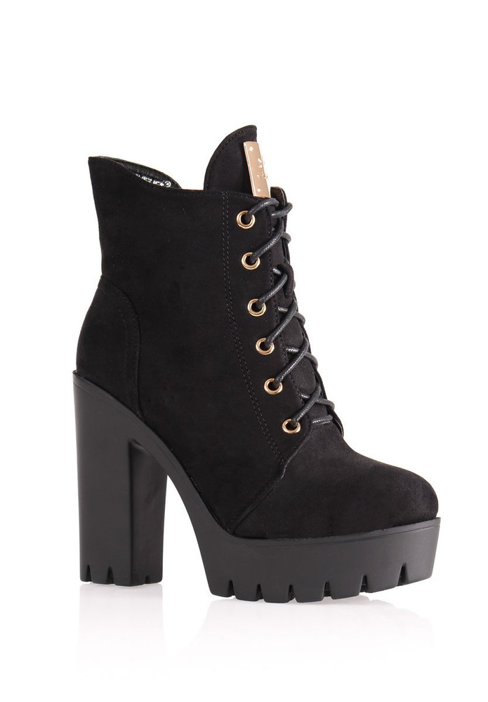 Botki Welurowe Na Platformie Czarne