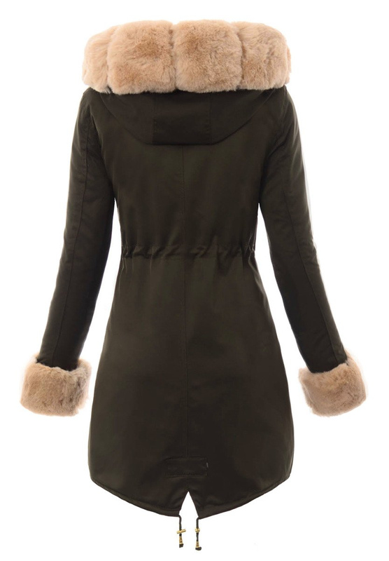 Kurtka Patrycja Khaki Z Beżowym Futerkiem