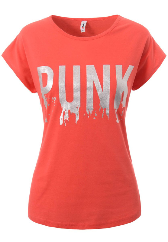 Damska Koszulka Krótki Rękaw Nadruk PUNK Czerwona