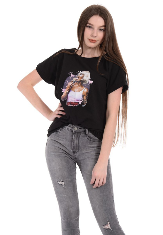 Damska Koszulka Nadruk Dziewczyna Blondynka Czarna