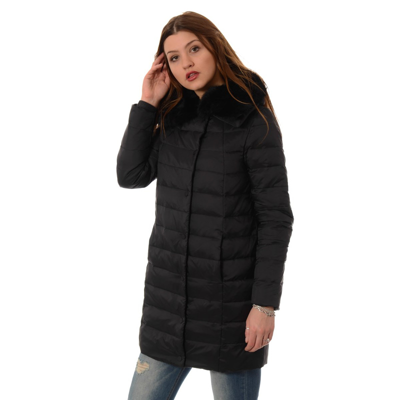 Puchowa Damska Zimowa Kurtka Naturalne Futro Sonia Czarna