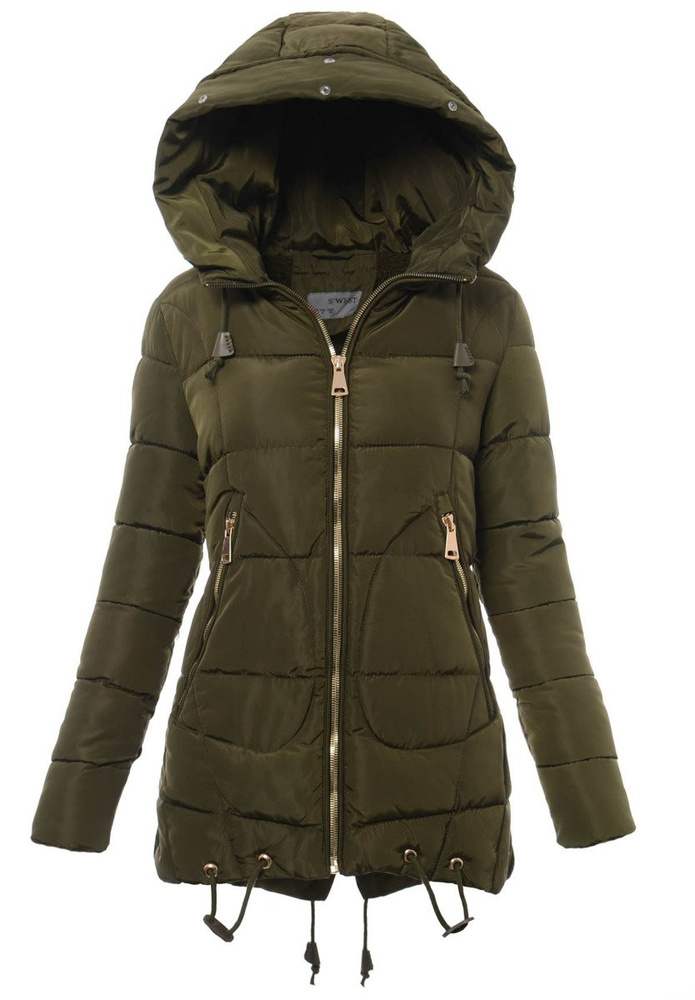 Damska Długa Zimowa Kurtka Ortalionowa Aneta Zielona