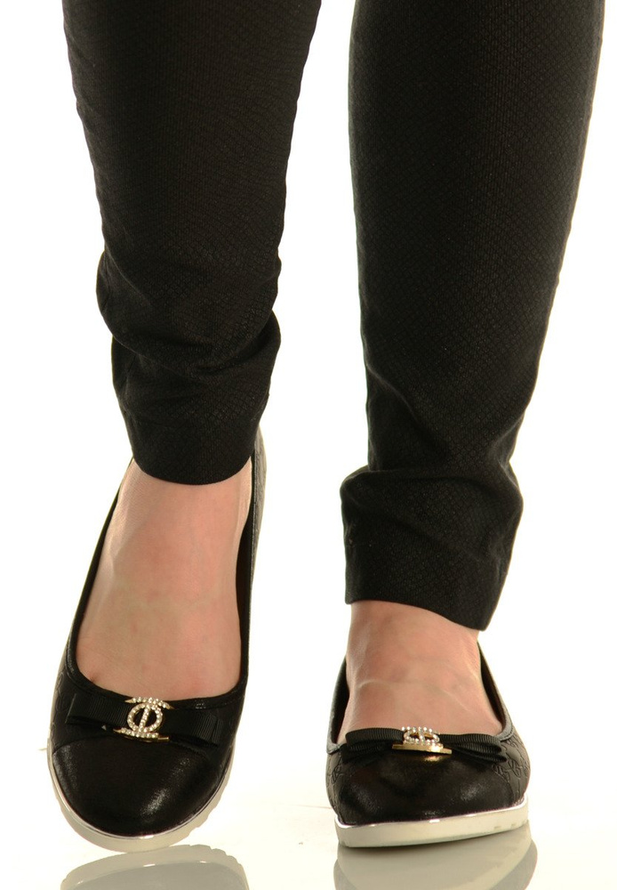 Damskie Buty Baleriny z Kokardką Niki Czarne
