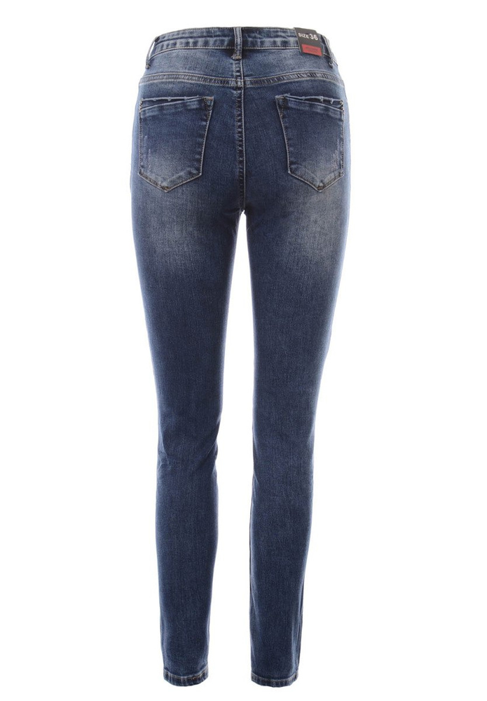 Damskie Spodnie Jeansy Przetarcia Rurki Granatowe