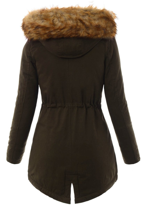 Damska Kurtka Parka Zimowa Zielona Z Beżowym Futerkiem