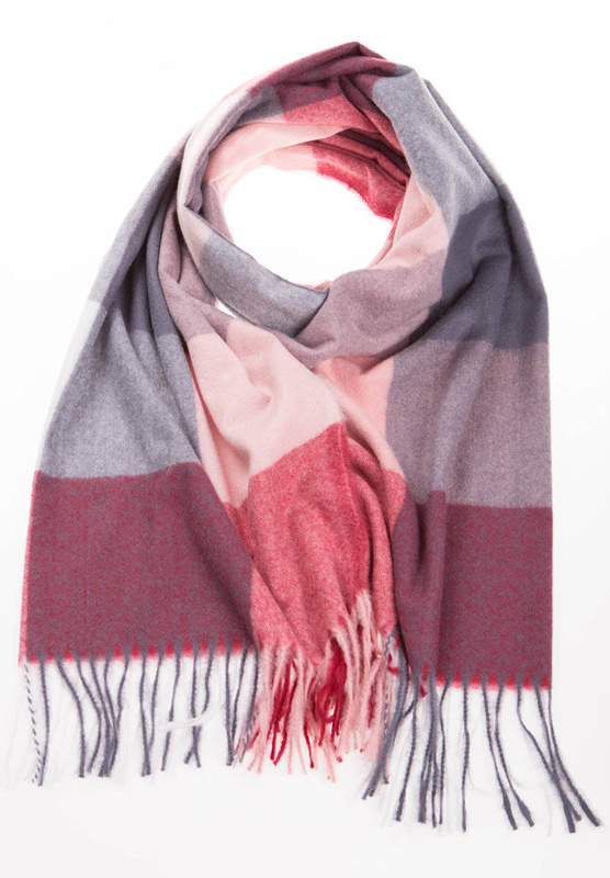 Szal Damski Bordowy W Kratę