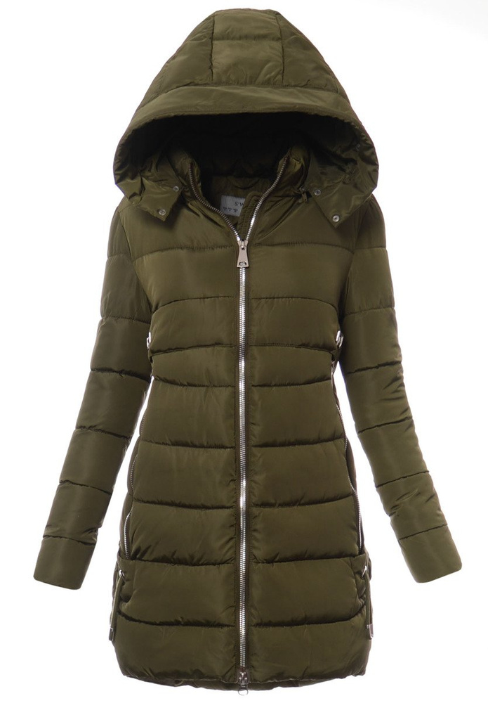Damska Długa Zimowa Kurtka Ortalionowa Sara Zielona