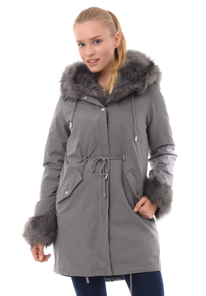Kurtka Parka 2w1 Aida Szara Z Szarym Futerkiem