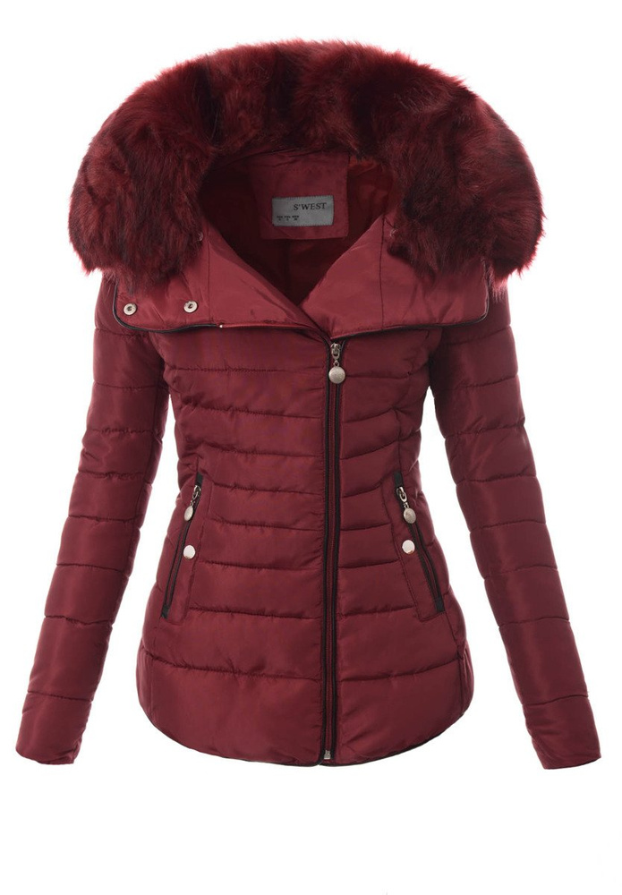 Damska Krótka Zimowa Kurtka Ortalionowa Bordowa