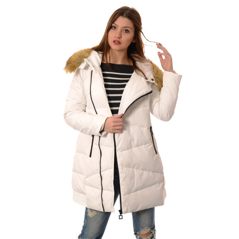 Puchowa Damska Kurtka Zimowa Płaszczyk Biała