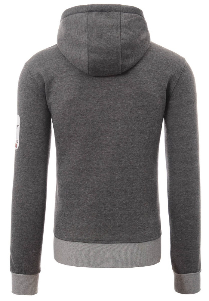 Męska Bluza Bawełniana Z Kapturem Nadruk Ciemno Szara