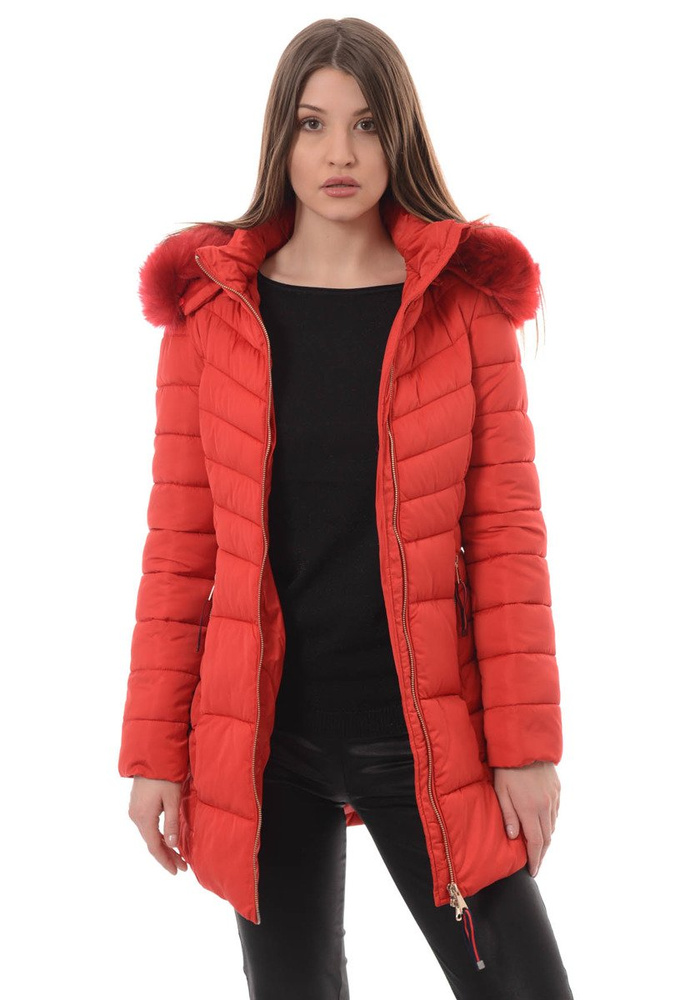 Damska Długa Zimowa Kurtka Ortalionowa Sylwia Czerwona