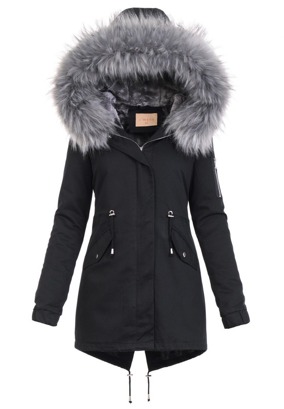 Damska Kurtka Parka 2w1 Emilia Czarna z Szarym Futerkiem
