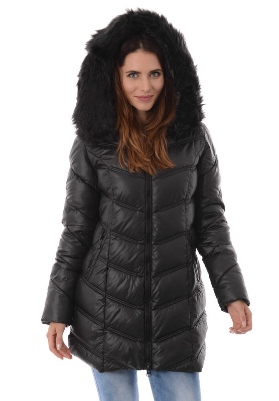 Damska Długa Zimowa Kurtka Ortalionowa Czarna