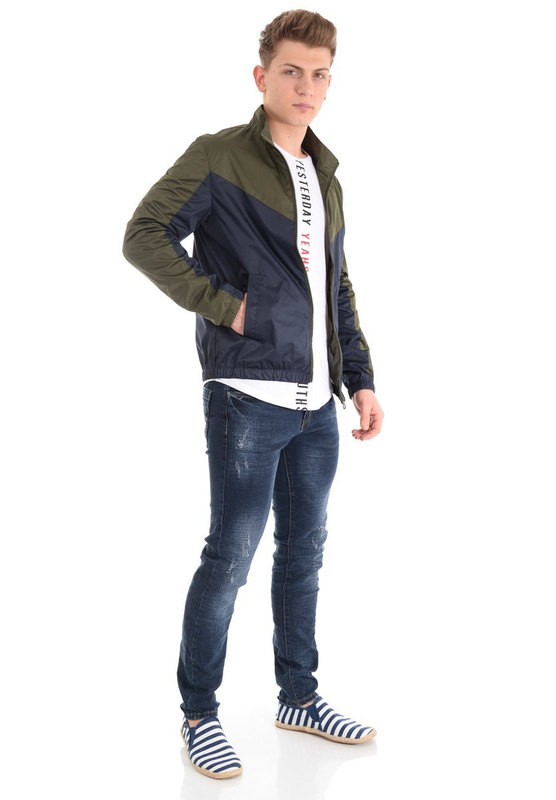 Męska Kurtka Wiosenna - Jesienna Wiatrówka Zielono- Granatowa