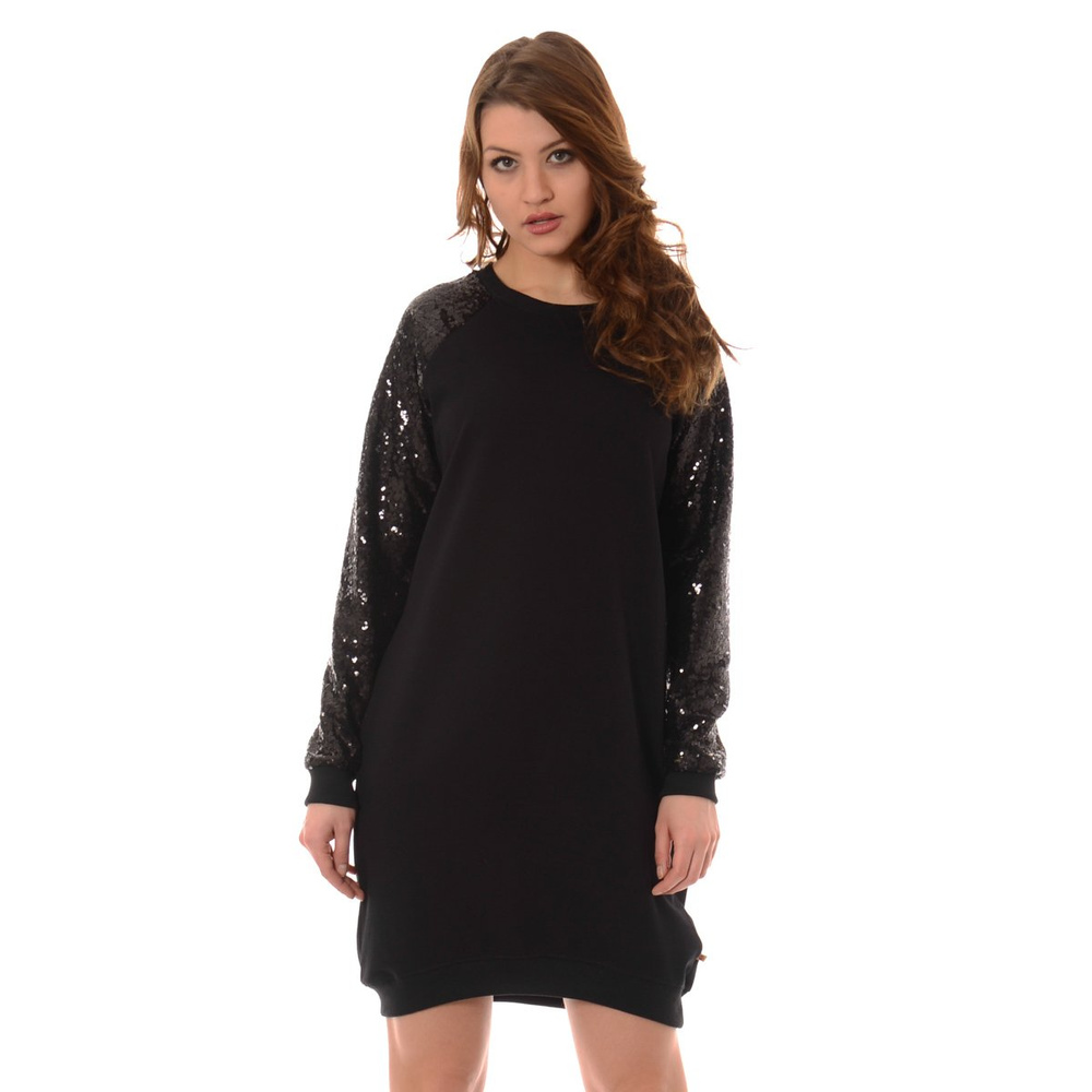 Damska Sukienka Casual Tunika Bluza Cekiny Czarna