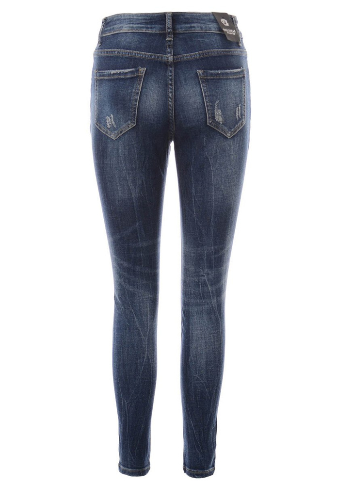 Damskie Spodnie Jeansy Przetarcia Rurki Granatowe