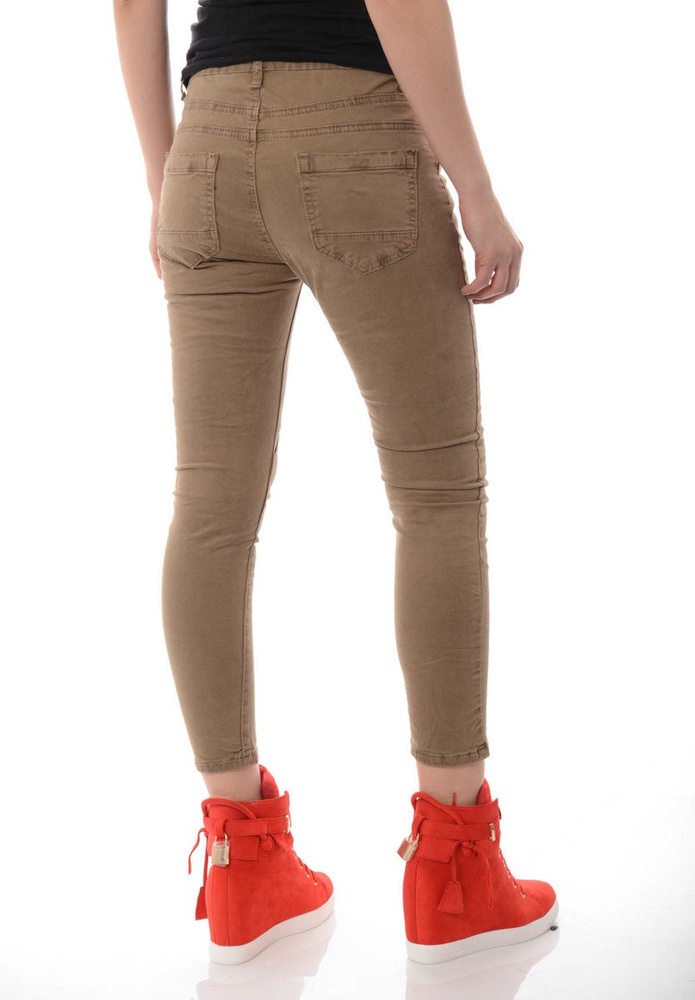 Damskie Spodnie Jeansy Boyfriend Beżowe