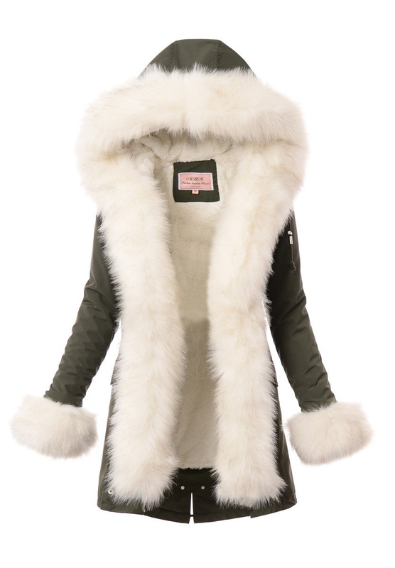 Kurtka Parka 2w1 Zielona Z Białym Futerkiem