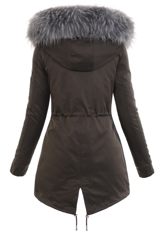 Damska Kurtka Parka 2w1 Dagmara Khaki z Szarym Futerkiem