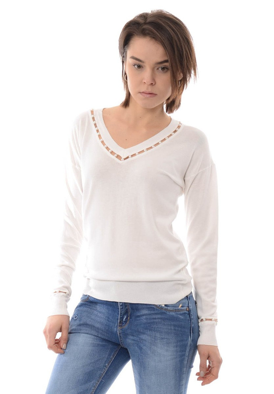 Damska Bluzka Sweterek Perełki Biały