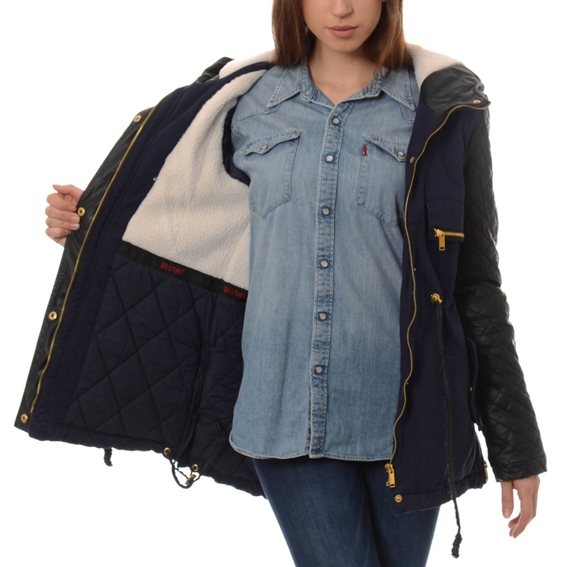 Damska Zimowa Parka Kurtka Granatowa