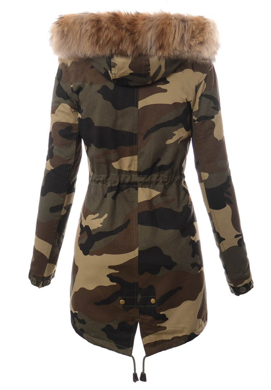 Damska Kurtka Parka Zimowa Moro ze Złotym  Futerkiem