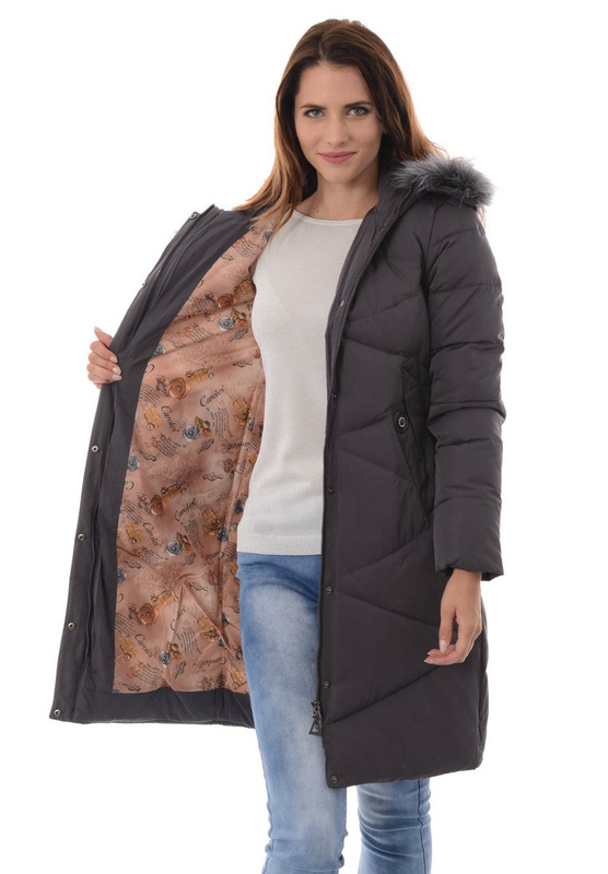 Damska Zimowa Kurtka Ortalionowa Grafitowa