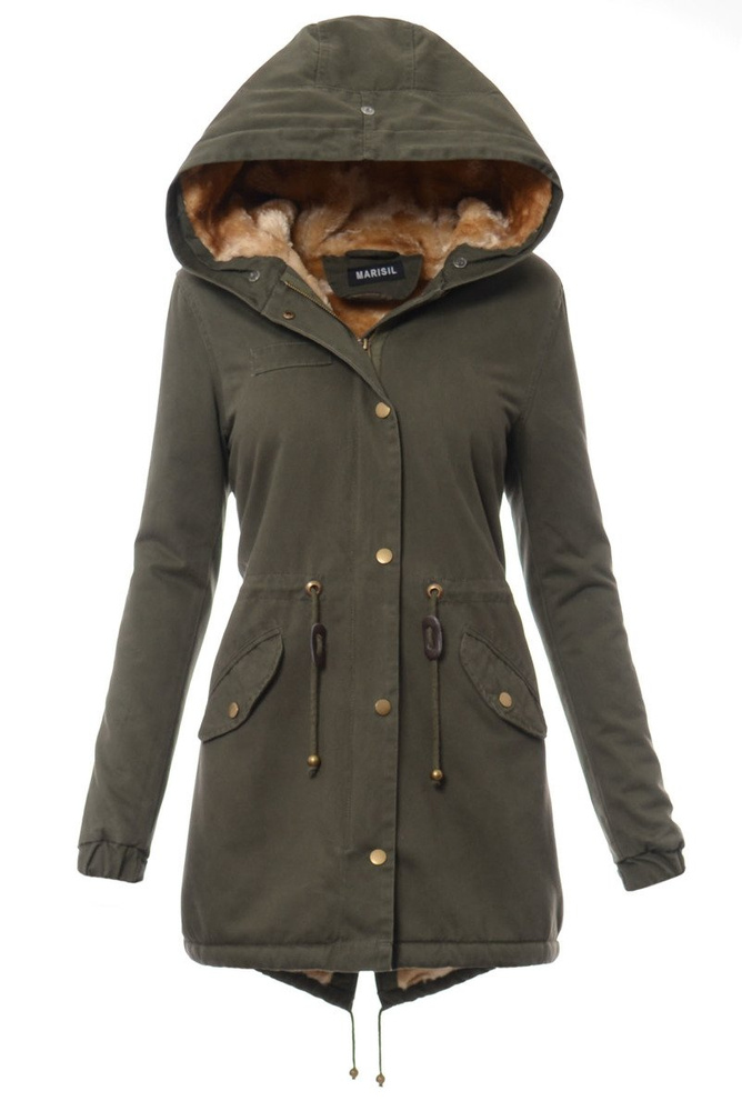 Piękna Damska Kurtka Parka Iwet Zielona ze Złotym Futerkiem