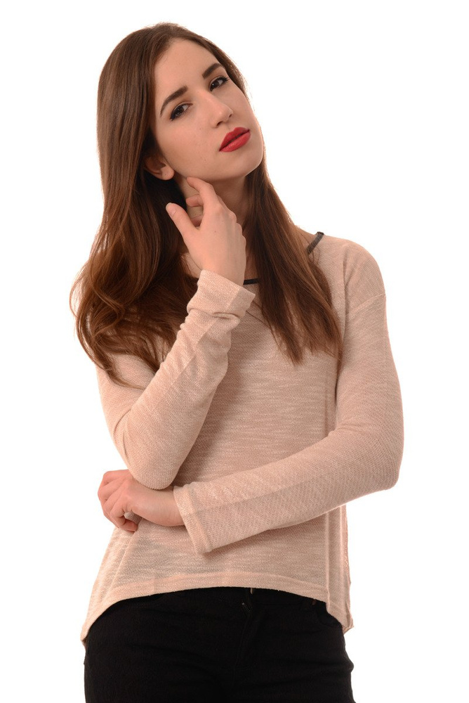 Damski Sweterek Długi Rękaw Beżowy