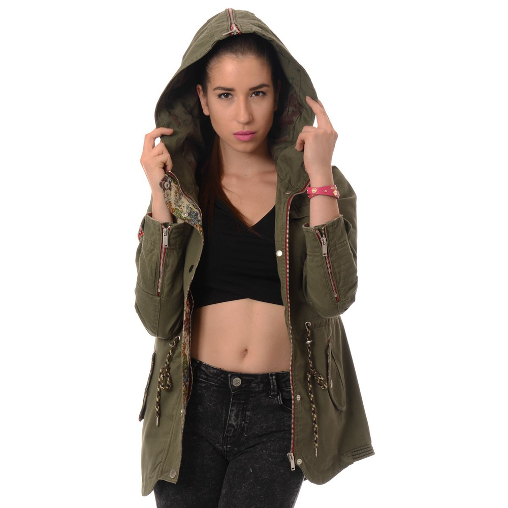 Damska Kurtka Parka Jesienna Oliwkowa (509)